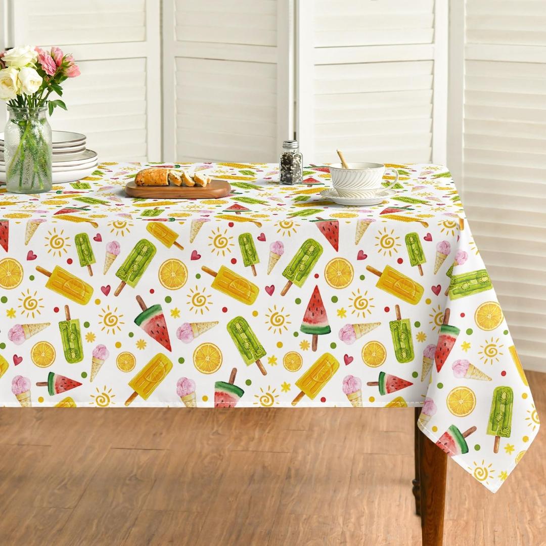 Horaldaily Summer Tablecloth 60120 Inch Rectangular, Tropical Popsicle Ice Cream Orange Sunshine Bamboo Washable Seasonal Table Cover for Party Picnic Dinner Decor