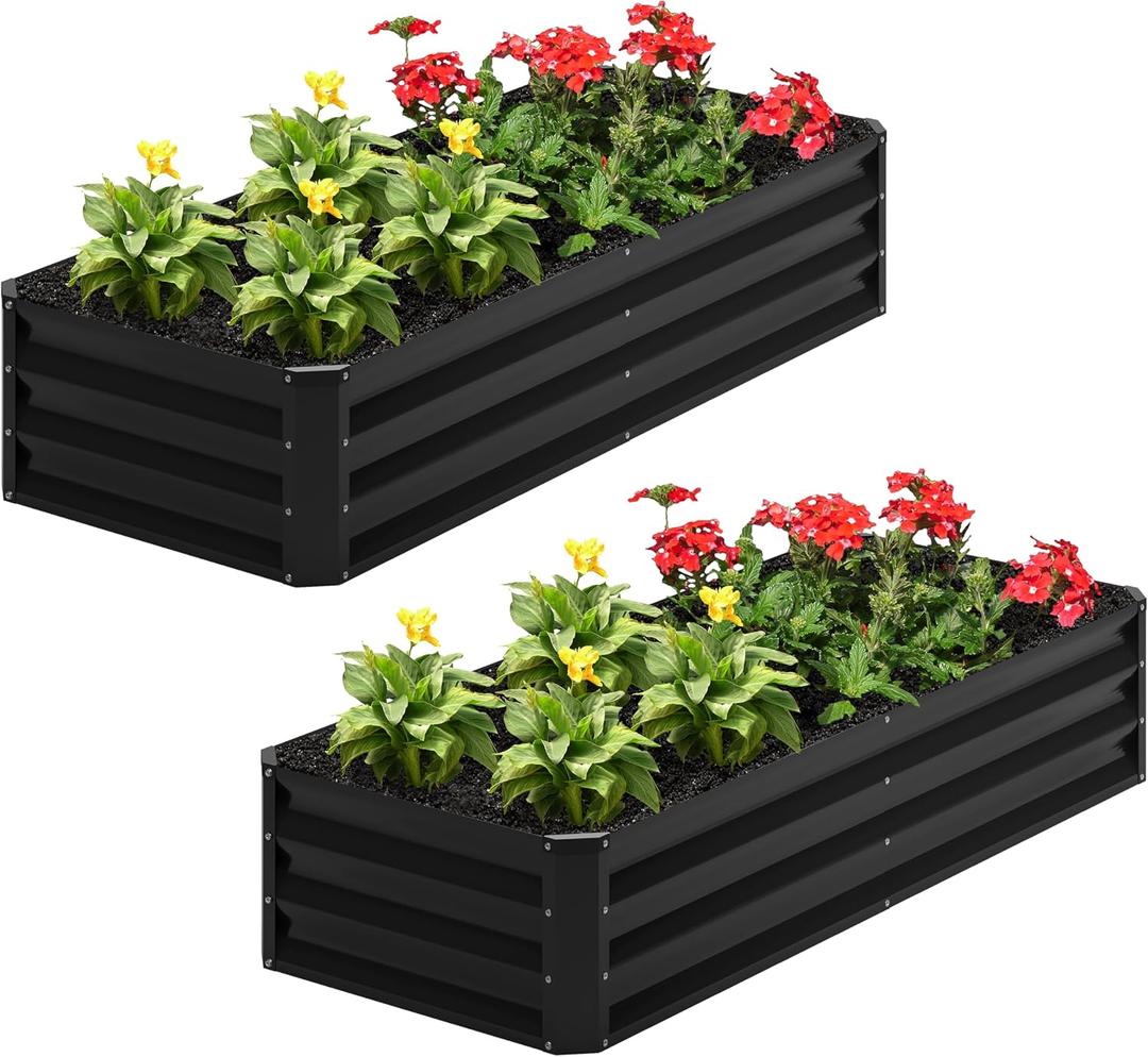 2PCS 4x2x1FT Galvanized Raised Garden Bed,Planter Raised Beds-Metal Garden Box,Large Plant for Outdoor Planting, Vegetables BedFlower,herb-Black