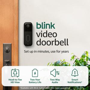 Blink Video Doorbell (newest model) Head-to-toe HD view, two-year battery life, and simple setup. Sync Module Core included System (Black)