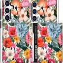 Compatible with Samsung Galaxy S24+ Plus / S25+ Plus Case Wallet Cute for Women with Design,Rugged Credit Card Holder Slot Protective Phone Skin Cases - Pink Blossom Floral Autumn