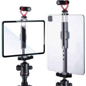Full Metal Tablet Tripod Mount 7.9 -12.9 Inch Tablet Holder Horizontally & Vertically Position with 1 Rotatable Cold Shoe, 2 Arca Swiss Plate for iPad Video Camera Vlog Shooting Live Streaming