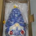 pinata Ceramic Christmas Tree, Christmas Gnomes Decorations for Table Indoor, Blue Gnome Lighted Ceramic Tree Decor (Large)