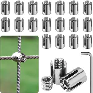 20pcs 1/8" Cable Cross Clamps, T316 Stainless Steel Cross Cable Clamps for 3mm Wire Rope or Rod Fittings, No Drilling Clips for Wire Trellis Kits (Invisible)
