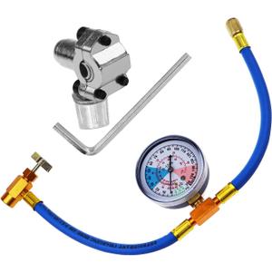 R134a Refrigerant Recharge Hose Kit with BPV31 Piercing Valve for Bullet,Charging Hose Refrigerant Can Tap with Gauge,R134a can to R-12/R-22 port