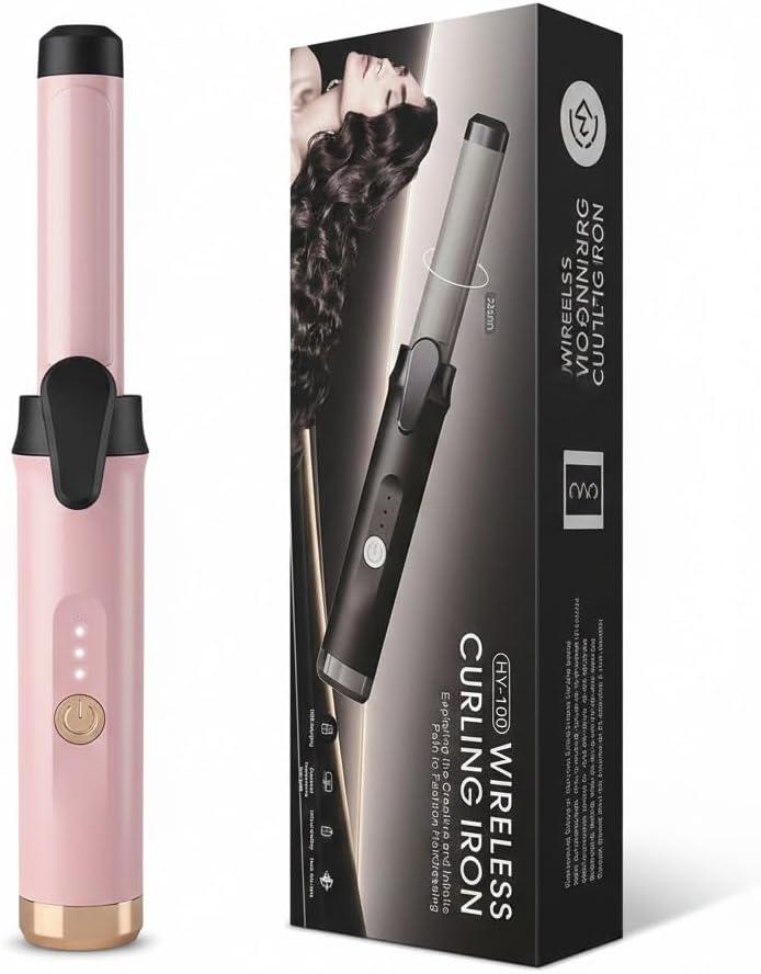 USB Rechargeable Cordless Curling Iron & Straightener 2-in-1, Mini Travel Hair Styler with Dual Temperature Settings, Ceramic Portable Curling Wand for On-The-Go Touch-Ups(Gold)