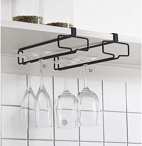 LINFIDITE Wine Glass Holder 2PCS Stemware Rack Hanger Under Cabinet Wine Glass Rack Kitchen Hanging Storage Rack Organizer,Black (For Partition Thickness under 0.98")