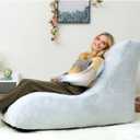 HollyHOME Accent Furry Bean Bag Chair, Extra-Large Zero-Gravity Chaise Lounge Chair for Adults, 30LB Memory Foam Bean Bag Sofa, Reading Lazy Chair for Living Room, Bedroom, Grey