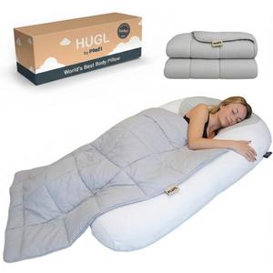 Plufl Hugl Cooling Body Pillow & Breeze Cooling Blanket Set | U-Shaped Memory Foam Pillow for Side Sleepers & Pregnancy | Lightweight Cooling Comforter for Hot Sleepers | Washable Covers | Standard Bundle, White