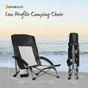 NEWBULIG Folding Camping Beach Chair for Adults, Low Profile Lawn Chair with Cup Holders & Carry Bag, Extra Wide Seat and High Back, Portable for Beach, Outdoors, Travel & Concerts, Black | Low Profile Outdoor Camp Lawn Chair for Adults with Cup Holder, Carry Bag, and Mesh Back for Picnic, Beach, Concerts, 22.24" x 25.79" x 27.36"