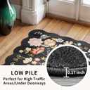 3x12ft Long Hallway Runner Rug - Non Slip Washable Floral Floor Runner for Kitchen Entryway BathroomBoho Low Pile Thin Rubber Backed Scalloped Carpet Runner (Black, 3x12)