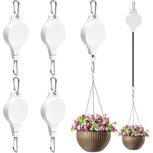 Retractable Plant Hanger with Pulley System, Effortless Raising and Lowering for Indoor and Outdoor Plants, Hanging Planters, Garden Pots & Bird Feeders (4-Pack,White)