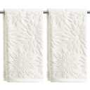 Artoid Mode 2 Pcs White 3D Dahlia Floral Jacquard Hand Towels for Bathroom, 100% Cotton Soft Absorbent Bathroom Decor Towels, 13.7 x 29.5 Inch