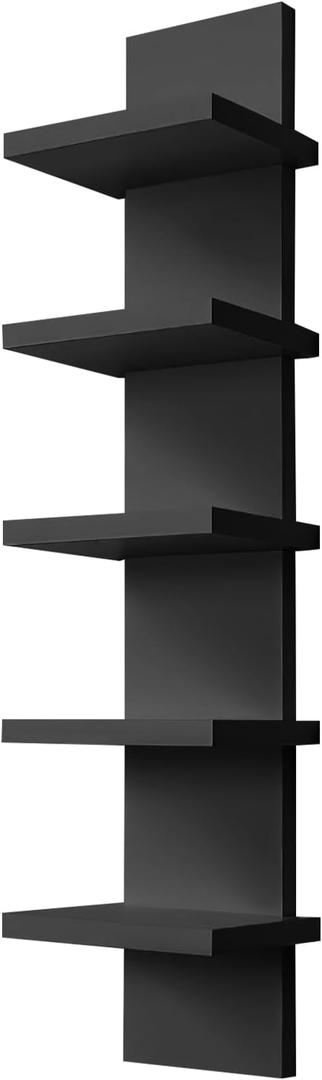 YEXEXINM 5 Tier Wall Shelf Unit - Narrow Smooth Laminate Finish - Vertical Column Wall Decor Mount Floating Storage Home Decor Organizer Tall Tower Utility Shelf for Bedrooms, Living Rooms(Black)