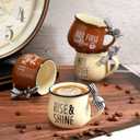 Patelai 4 Pcs Farmhouse Coffee Cups Mini Espresso Cups 5 oz Cute Mugs Set with Handle for Coffee Bar Decoration Holiday Party Gift