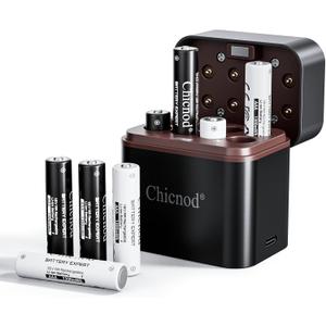 Rechargeable Lithium AAA Batteries with Charger, 8-Pack 1300mWh High Capacity, 1.5V Constant Output, Triple AAA Li-ion Charger with 8-Slots Smart Charging, 1600 Cycles Rechargeable Batteries