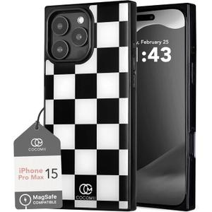 Cocomii Retangle Case for iPhone 15 Pro Max, Compatible with MagSafe, Monochrome Checkered