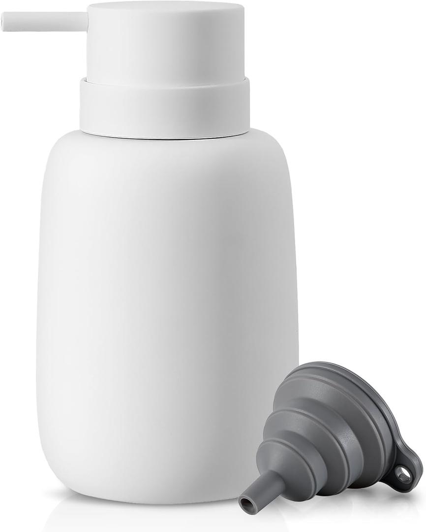 Ceramic Hand Soap Dispenser for Bathroom,16OZ Matte Dish Soap Dispenser for Kitchen Sink,Refillable Liquid Lotion Dispenser with Easy-to-Press Pump Rubber Paint (White)
