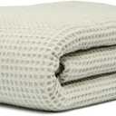 GOTS Certified Organic Cotton Waffle Weave Blanket, Queen Bed Size, 90"X90"Cozy Throw Blanket for Couch, Modern Home Decor, Throw Blankets,Comfy Waffle Blanket Soft Bed Blankets -Sea Foam