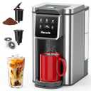 Horavie Single Serve Coffee Maker for K-Cup Pod and Grounds, Hot and Iced Coffee Maker, Strong Button Feature, 6 to 14oz Brew Sizes, 50oz Removable Tank, Up to 6.5 Inch Cup, Stainless Steel, Grey