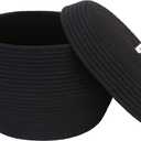 Sea Team Round Cotton Rope Storage Basket with Lid, Decorative Woven Storage Bin, Pot, Caddy, Organizer, Container for Snacks, Towels, Plants, 13 x 9 Inches (Large, Black)