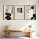 ANHUIB Large Neutral Abstract Wall Art Canvas,Black Beige Artwork, Modern Framed Art Wall Decor, Minimalist Geometric Painting,24x36 Inches Print Set of 3 for Living Room Bedroom