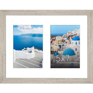 Americanflat 5x7 Double Picture Frame with Shatter-Resistant Glass - Fits Two 5x7 Photos or Use as One 11x14 Picture Frame - Signature Collection - Collage Frames for Wall Display - Driftwood