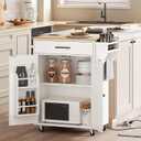 HOOBRO Kitchen Island with Power Outlet, Rolling Kitchen Island with Large Worktop, Kitchen Island Cart with Spice Rack and Drawer, Island Table for Dining Room, White and Natural WN88UZD01