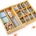 Bamboo Sliding Desk Drawer Organizer 9'' up to 17.9'' x 12'' x 2.2'' Expandable Office Desk Accessories Supplies Tray with 11 Compartments for Pens, Notebooks, Rulers, and Makeup Jewelry Vanity