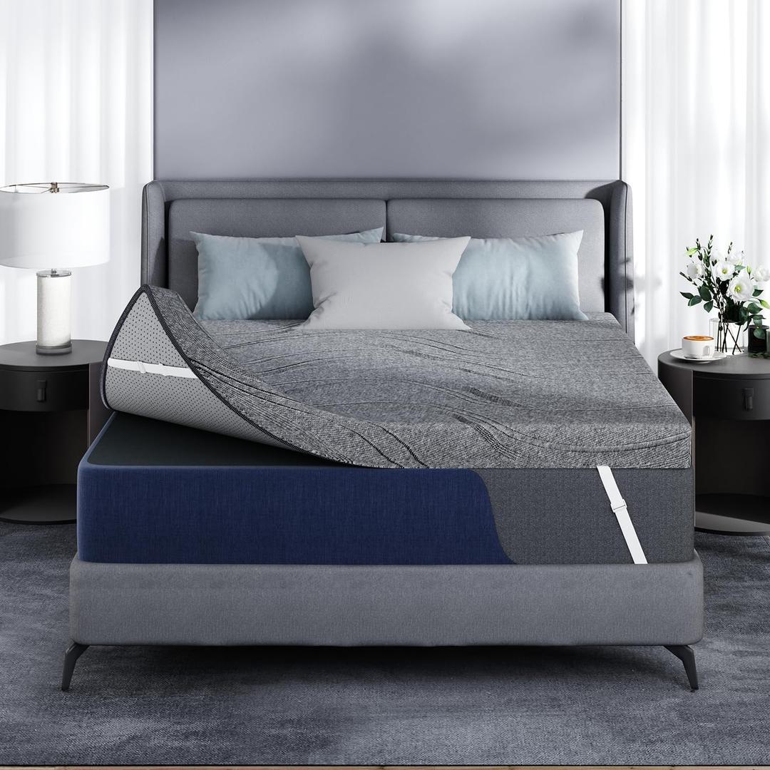 3 Inch Firm Mattress Topper King, Cooling Memory Foam & Non-Slip Straps