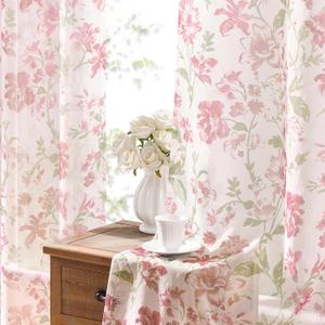Pink Floral Curtains 63 Inch Length 2 Panels Elegant French Romantic Flower Patterned Sheer Curtains for Bedroom Privacy Light Filtering Rod Pocket Modern Window Treatment for Girls Nursery, 52x63