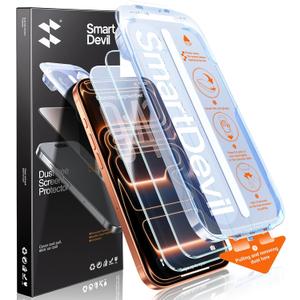 SMARTDEVIL 2 Pack for iPhone 17 Pro Max Screen Protector, 9H Hardness Military Grade Shatterproof, HD Clear Tempered Glass with Auto Dust-Elimination, Bubble Free, Easy Installation, Case Friendly