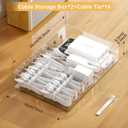 FRETONBA 2Pcs Cable Charger Organizer Box, Large Cords Storage Organizer with Adjustable Compartments and Wire Ties, Stackable Cord Organizer for Drawer - Clear