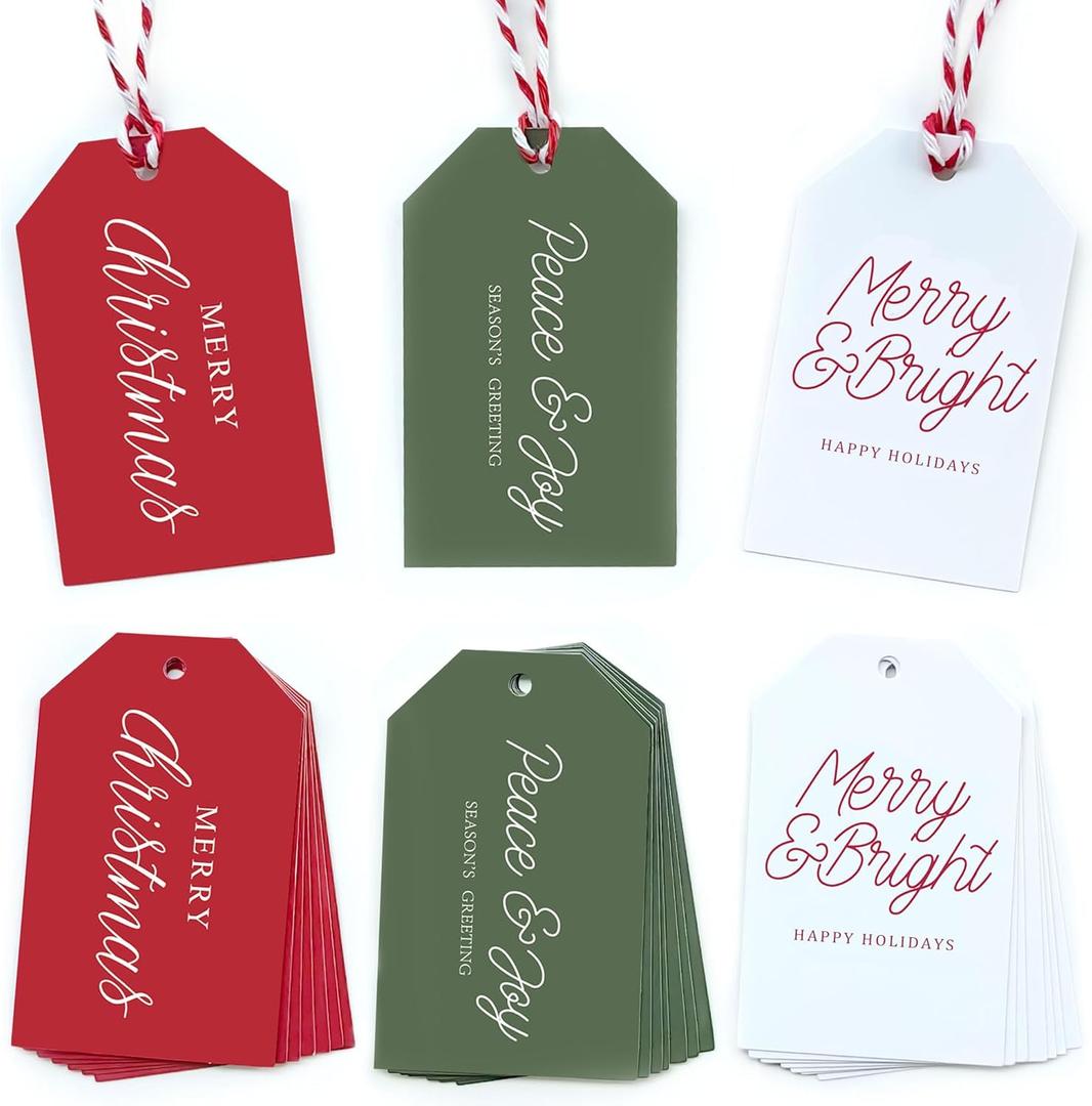 Beautiful Modern Christmas Gift Tags - 48 Quality Christmas Name Tags with String for Personalizing Your Holiday Presents - Spread Joy and Cheer with These Festive Paper Labels