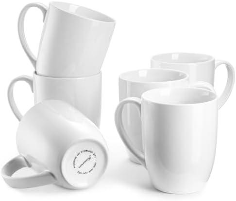 Jassceram Coffee Mugs Set of 6, 18 Ounce Ceramic Coffee Cups with Big Handle for Latte, Hot Tea, Cappuccino, Cocoa and Mocha - Dishwasher & Microwave Safe, White