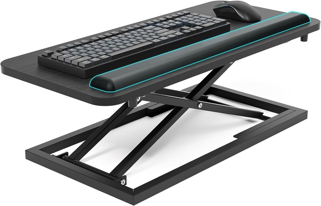 Omhuzsyo Standing Keyboard Tray Keyboard stand, Adjustable Height Keyboard and Mouse Riser for Desktop, For Ergonomic Sit Stand Workstations With Wrist Rest Laptop Desk 26.7 x 11.7 Inch (Black)