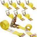 E-Track Ratchet Straps -8 Pack, 4,400 LB Breaking Strength, 2" x 12' Feet Heavy Duty ETrack Straps with 4 Feet Fixed End and Spring E-Fittings Yellow E Track Accessories Cargo Straps