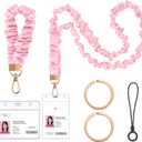 takyu Scrunchie Lanyard for Id Badges, Neck and Wrist Teacher Lanyard with Id Holder, Stretchy Lanyards for Women Keys Keychain Office, School, Hospital, Cruise Ship CardsPink