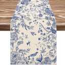 AnyDesign Blue and White Table Runner 13 x 72 Inch Monochrome Sketch Birds Flower Table Cover Retro Floral Kitchen Dining Table Decoration for Home Party Restaurant Decor Supplies