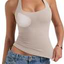 PINKMSTYLE Womens Padded Halter Tops Double Lined Sleeveless Tank Tops Built in Bra Backless Y2K Going Out Tops (Beige, S)