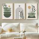 Framed Sage Green Large Boho Canvas Wall Art, Set of 3 Piece Bohemian Beige Green Prints Paintings, Boho Wall Hanging Pictures for Living Room, Hallway, Bedroom Wall Decor 16x24 Inch