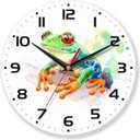 Wall Clock,Frog Wall Clocks Decorative,Green Frog Watercolor Kitchen Wall Clock Battery Operated-10 Inch Round Bathroom Wall Clocks Silent Non-Ticking