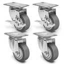 ZDNEY 3 Inch Caster Wheels - Set of 4 Heavy Duty Rubber Castors With Brake 1200Lbs, Silent Industrial Plate Casters for Cart Furniture Workbench (2 Brake & 2 Swivel)