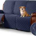 Ruaozz Waterproof Recliner Couch Covers, Sofa Slipcovers Washable 1-Piece Recliner Covers Non-Slip Furniture Protector with Elastic Straps Pocket for Kids Pets(Dark Blue, 3 Seater)