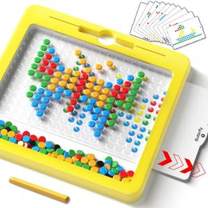 Large Magnetic Dots Board for Kids, Magnetic Drawing Board for Toddlers, Magnetic Dot Art with Magnetic Pen, Montessori Preschool Education Travel Toys for Kids Boys Girls Age 2 3 4 5 6 7 Years Old (Yellow)