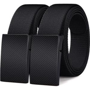 2-Pack TSA Non-Metal Belt for Men, 1.38" Elastic Nylon Ratchet Belt, Airport Friendly, Trim to Fit, Black (Black)
