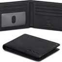 Travelambo Wallet for Men Real Leather Mens Bifold Wallet RFID Blocking - Thin & Stylish with ID Window in Gift Box (Crazy Horse, Black)