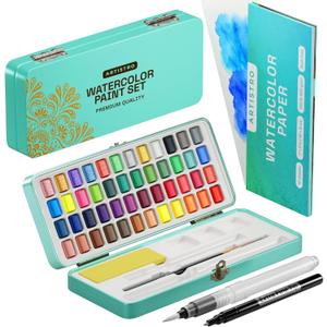 ARTISTRO Watercolor Paint Set, Vivid Colors in Portable Box, Palette set, Including Metallic and Fluorescent Colors. Perfect Travel Watercolor Set for Artists, Amateur Hobbyists and Painting