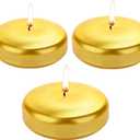 12PACK Floating Candles 3inch Continuous Burning for 13-15 Hours odorless smokeless White Non-drip Decorative Candles Suitable for Cylindrical vase, Swimming Pool, spa, Wedding, Home Decoration Gold