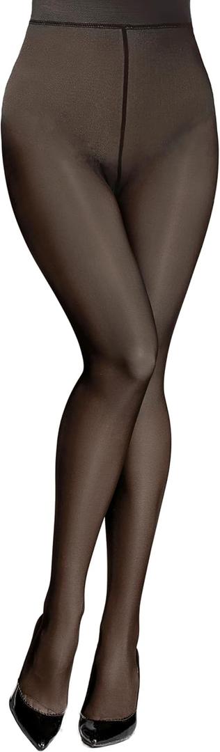 Aobiono Women Fleece Lined Tights Sheer Warm Pantyhose Fake Translucent Winter (Black)