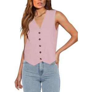 Floral Find Womens Casual Button Down Sleeveless Vest Fully Lined V Neck Business Jacket Waistcoat with Pocket S